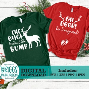 Oh Deer, ich bin schwanger SVG, Schwangerschaft SVG, Weihnachtsmutterschaft SVG, Paar Schwangerschaftsankündigung Schnittdatei