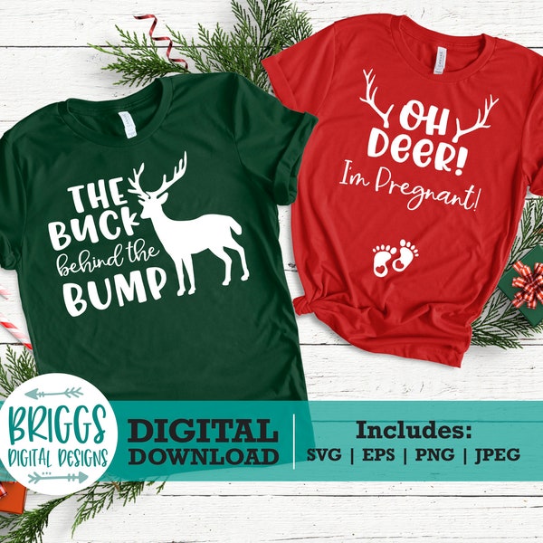 Oh Deer I'm Pregnant SVG, Pregnancy SVG, Christmas Maternity SVG, Couple Pregnancy Announcement cut file