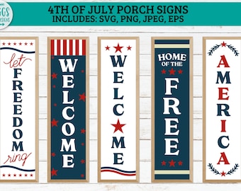 Patriotic Porch Sign SVG Bundle | 4th of July Welcome Signs (Digital Download)