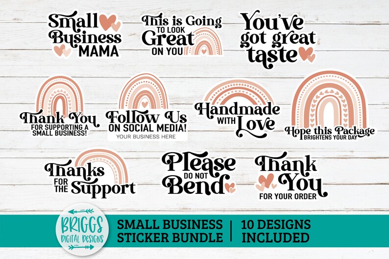 Small business sticker bundle | 10 Sticker bundle, print and cut stickers, thank you sticker, business sticker png, packaging stickers image 1