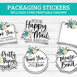 Small business sticker bundle | 6 Sticker bundle, packaging stickers, print and cut stickers, thank you sticker, floral sticker png