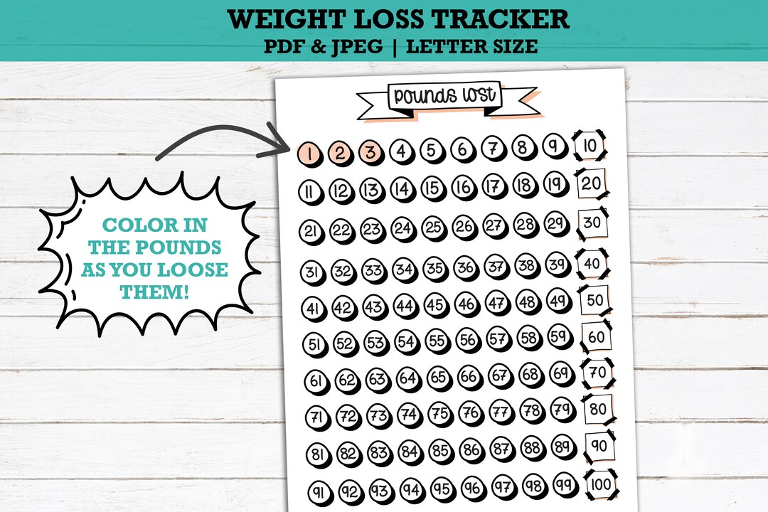Weight Loss Tracker Printable 100 Lbs | Weight Loss Planner | Weight ...
