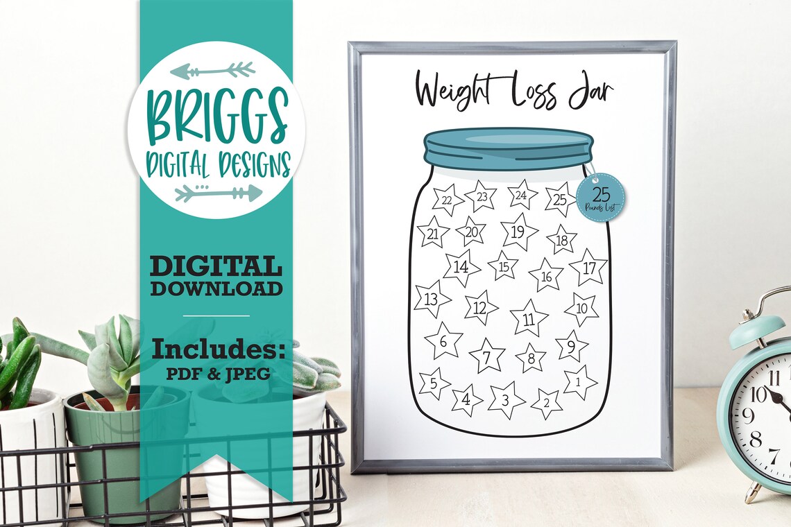 25 Lb Weight Loss Tracker Jar Printable Weight Loss Planner Etsy