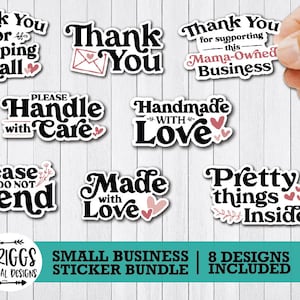 Small business sticker bundle | 8 Sticker bundle, print and cut stickers, thank you sticker, business sticker png, packaging stickers