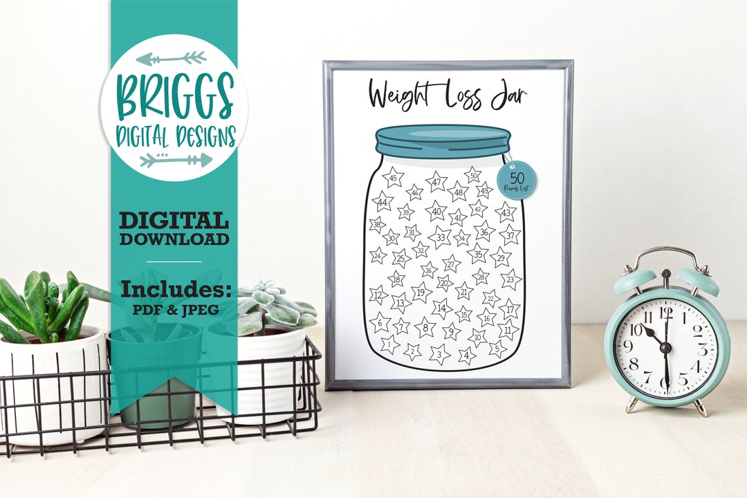 Weight Loss Tracker Jar Printable 50lbs Weight Loss Planner Weight Loss
