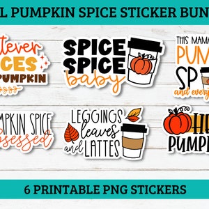 Pumpkin Spice Sticker bundle | 6 Sticker bundle, print and cut stickers, fall png sticker, business sticker png, packaging stickers