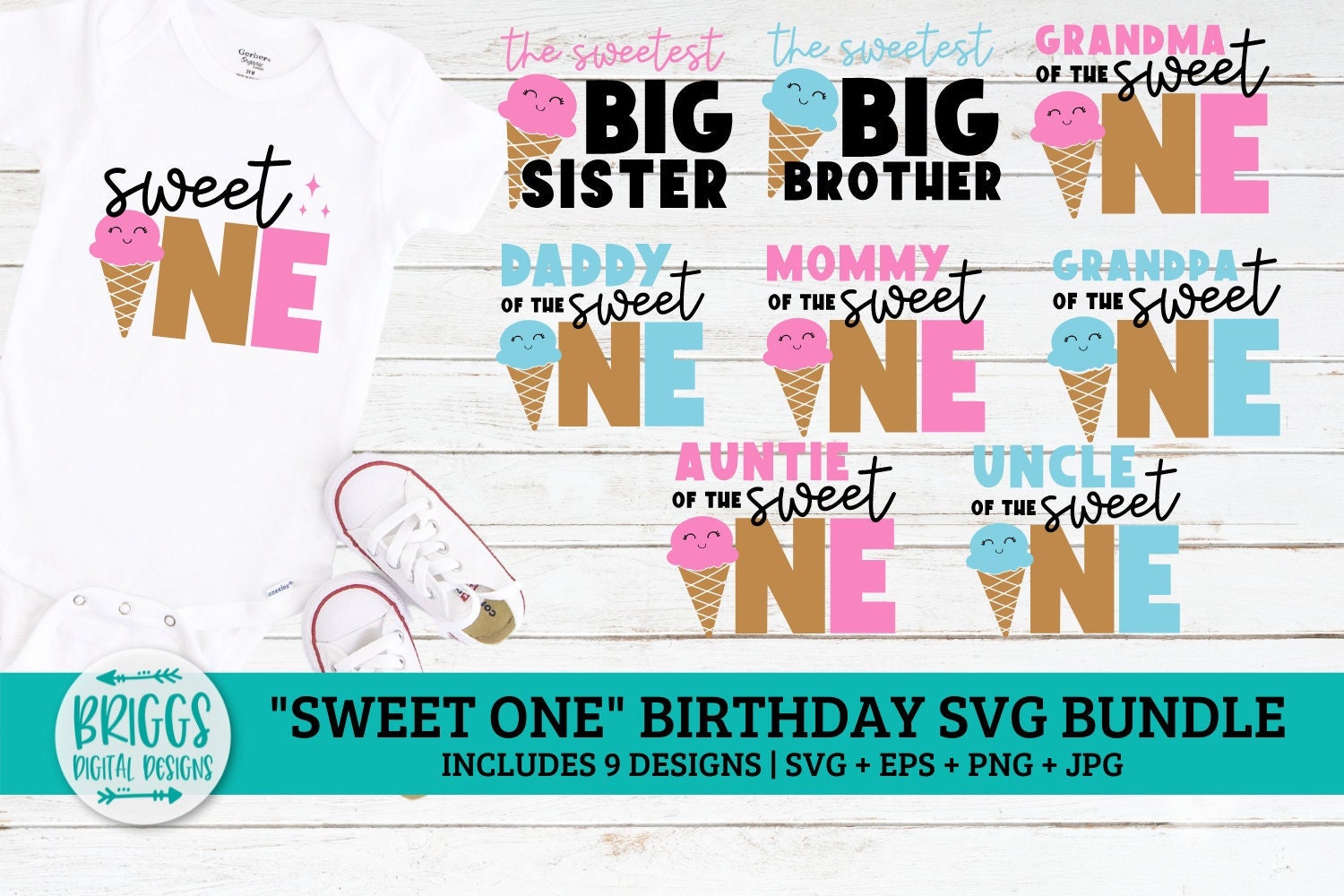 Sweet One SVG Bundle | ice cream svg, 1st Birthday svg, first birthday svg, birthday girl svg, pastel sweet one svg, ice cream birthday svg