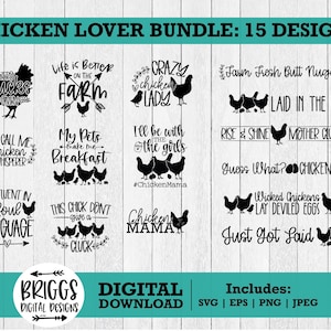 Huhn SVG Bundle |  Huhn Mama SVG, Lustiges Huhn SVG, Hühnerdame SVG, Eierkarton svg, Lustiges Shirt Svg, Huhn Butt Svg, Tumbler svg