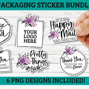 Small business sticker bundle | 6 Sticker bundle, packaging stickers, print and cut stickers, thank you sticker, floral sticker png