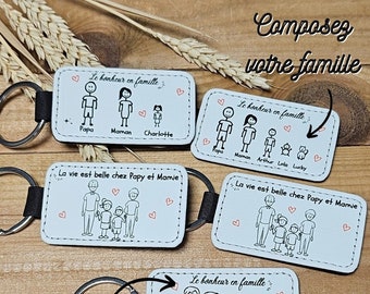 Porte clé Famille en simili cuir - Porte clé Famille - Porte clé personnalisé