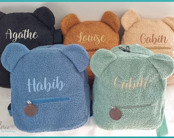 Sac à Dos Ourson Personnalisé - Sac Peluche Enfant Brodé à la Main - Sac de Nounou, Ecole, Balade - Cadeau Unique - Fabrication Française