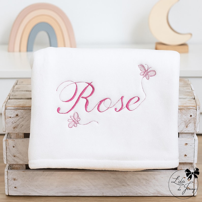 Personalized baby blanket embroidered with first name – Soft birth blanket – Baby girl or boy gift – Baby shower gift idea image 5