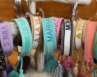 Personalized embroidered bracelet - Friendship bracelet - Woven bracelet - Grandma bracelet - Grandma's Day gift - grandmother