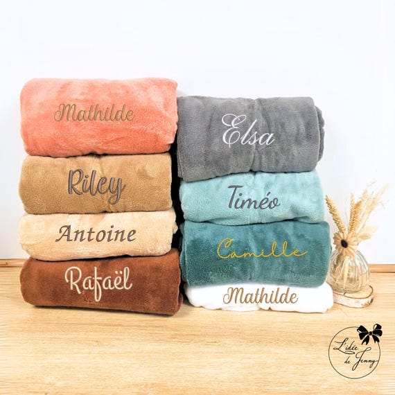 Plaid bébé personnalisé brodé avec prénom – Couverture naissance douce – Cadeau bébé fille ou garçon – Idée cadeau baby shower