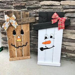 Scarecrow / Snowman Reversible / Rustic Wood / Plank Wood / Outdoor ...