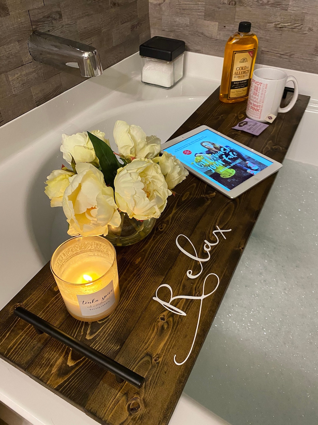 Rustic Wood Bath Tray / Wood Bath Tray / Bath Cover / Bath Tray / Bath ...