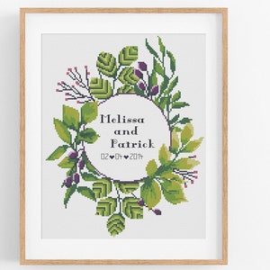 Foliage - Wedding Cross Stitch Pattern - Modern Wedding Cross Stitch Pattern for Personalization - Date Cross Stitch Pattern PDF Download