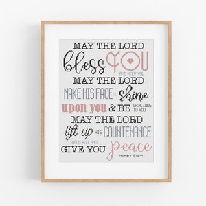 Christian Cross Stitch Pattern - May the Lord Bless You and Keep You Cross Stitch Pattern PDF Bible Numbers 6:24