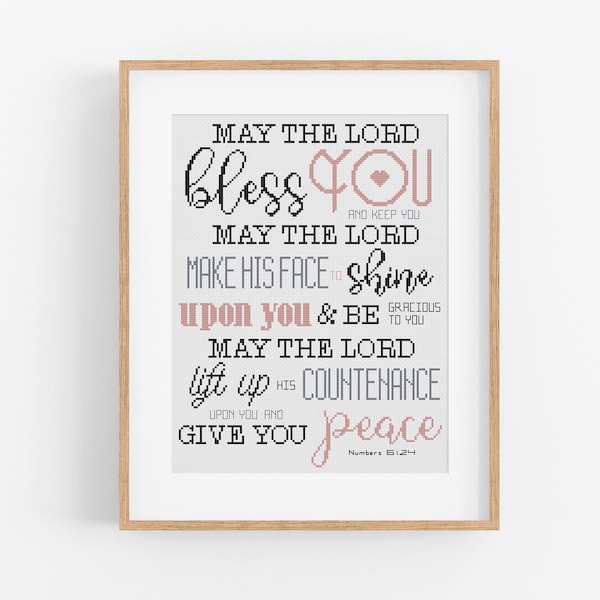 Christian Cross Stitch Pattern - May the Lord Bless You and Keep You Cross Stitch Pattern PDF Bible Numbers 6:24