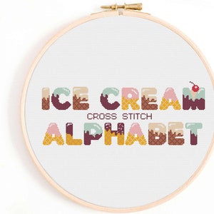 Ice Cream Cross Stitch Alphabet Pattern - Full Cross Stitch Alphabet - Cute Iced Cream Medium-Sized Cross Stitch Font Pattern or Chart