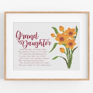 Daffodils for Granddaughter Cross Stitch Pattern - Gift for Granddaughter Cross Stitch Pattern PDF Instant Download - Granddaughter Gift