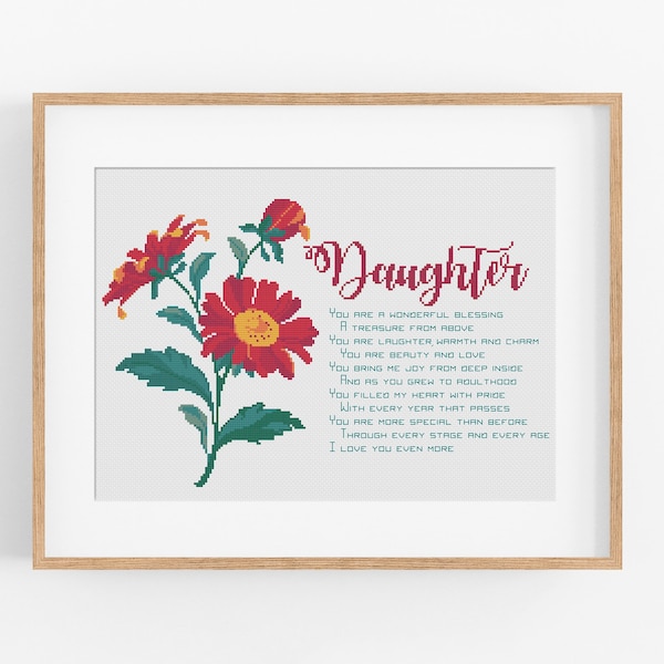 A Gerbera for my Daughter Cross Stitch Pattern - Gift for Daughter Cross Stitch Pattern PDF Instant Download - Daughter Cross Stitch