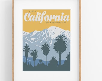 Vintage Travel 'California' Cross Stitch Pattern - Vintage Style Cross Stitch Pattern PDF Instant Download. San Bernadino Cross Stitch