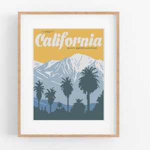 Vintage Travel &#39;California&#39; Cross Stitch Pattern - Vintage Style Cross Stitch Pattern PDF Instant Download. San Bernadino Cross Stitch