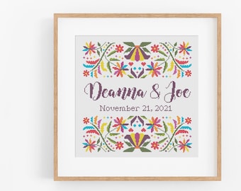 Flowers and Fireworks - Wedding Cross Stitch Pattern - Modern Wedding Cross Stitch Pattern for Personalization - Date Cross Stitch Pattern