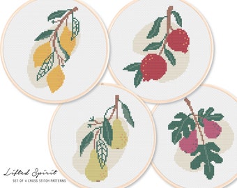 Set of 4 Cross Stitch Patterns - Abstract Cross Stitch Patterns / Still Life Cross Stitch Chart / Gift Cross Stitch PDF / Beautiful Fruit