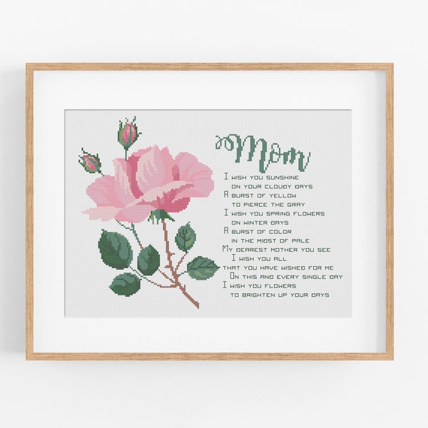 A Rose for Mom Cross Stitch Pattern - Gift for Mom Cross Stitch Pattern PDF Instant Download - Mother Poem / Mother's Day Cross Stitch