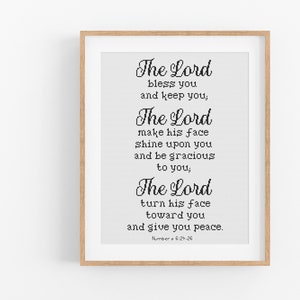 Christian Cross Stitch Pattern - Numbers 6:24-26 &#39;The Lord Bless and Keep You&#39; Cross Stitch Pattern PDF Instant Download. Bible Verse