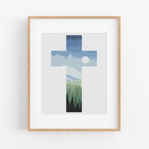 Christian Cross Stitch Pattern - His Mountains. Inspirational Cross Stitch Pattern PDF Instant Download. Jesus Cross Stitch Pattern