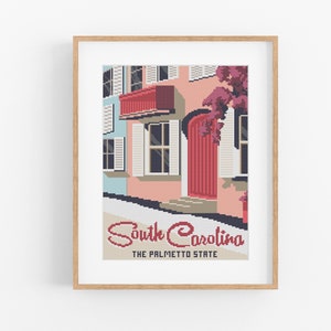 Vintage Travel South Carolina Cross Stitch Pattern - Vintage Style SC Cross Stitch Pattern PDF Instant Download. Charleston Cross Stitch