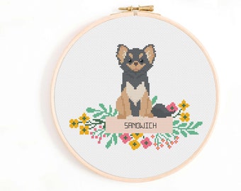 Chihuahua Cross Stitch Pattern: Personalized Dog Nameplate (PDF Download)