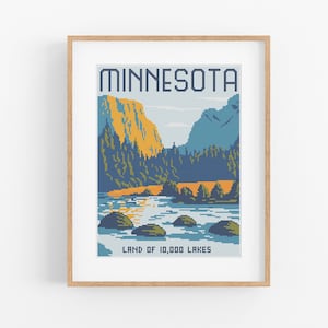 Vintage Travel Minnesota Cross Stitch Pattern - Vintage Style MN Cross Stitch Pattern PDF Instant Download. 10,000 Lakes Cross Stitch