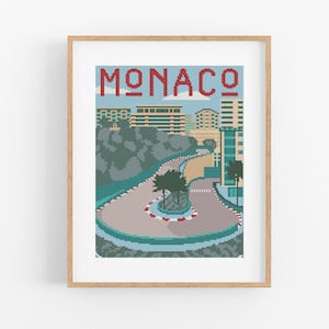 Vintage Travel Monaco Cross Stitch Pattern - Europe Cross Stitch Pattern PDF Instant Download. Monte Carlo Cross Stitch Pattern