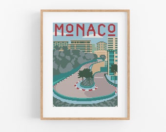 Vintage Travel Monaco Cross Stitch Pattern - Europe Cross Stitch Pattern PDF Instant Download. Monte Carlo Cross Stitch Pattern