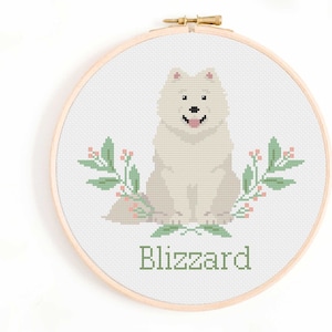 Samoyed Cross Stitch Pattern - Personalise Your Own Samoyed Name plate Pattern PDF Instant Download. Siberian Dog Cross Stitch