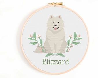 Samoyed Cross Stitch Pattern - Personalise Your Own Samoyed Name plate Pattern PDF Instant Download. Siberian Dog Cross Stitch