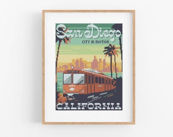 San Diego Vintage Cross Stitch Pattern: California Travel (PDF Pattern)