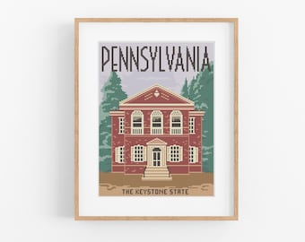 Vintage Travel Pennsylvania Cross Stitch Pattern - Vintage Style PA Cross Stitch Pattern PDF Instant Download. Philadelphia Cross Stitch