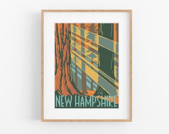 Vintage Travel New Hampshire Cross Stitch Pattern - Vintage Style NH State Forest Cross Stitch Pattern Instant Download. Vintage Travel Art