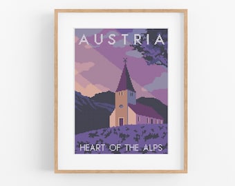 Vintage Travel Austria Cross Stitch Pattern - Vintage Style Salzburg Cross Stitch Pattern PDF Instant Download. Vintage Travel Europe Poster