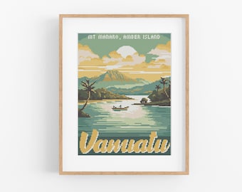 Vintage Vanuatu Travel Poster Cross Stitch Pattern (PDF Download)