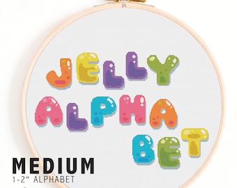 Jelly Alphabet - Full Alphabet Cross Stitch Pattern - Colorful Cross Stitch Alphabet - Kids Large-Sized Cross Stitch Font Pattern - Rainbow