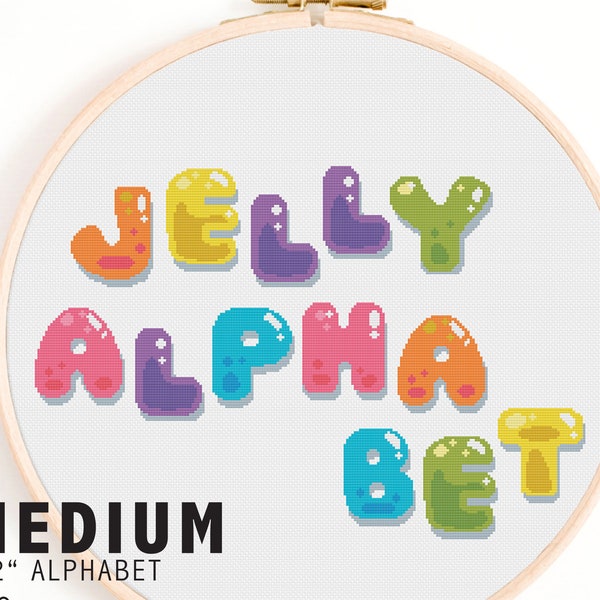 Jelly Alphabet - Full Alphabet Cross Stitch Pattern - Colorful Cross Stitch Alphabet - Kids Large-Sized Cross Stitch Font Pattern - Rainbow