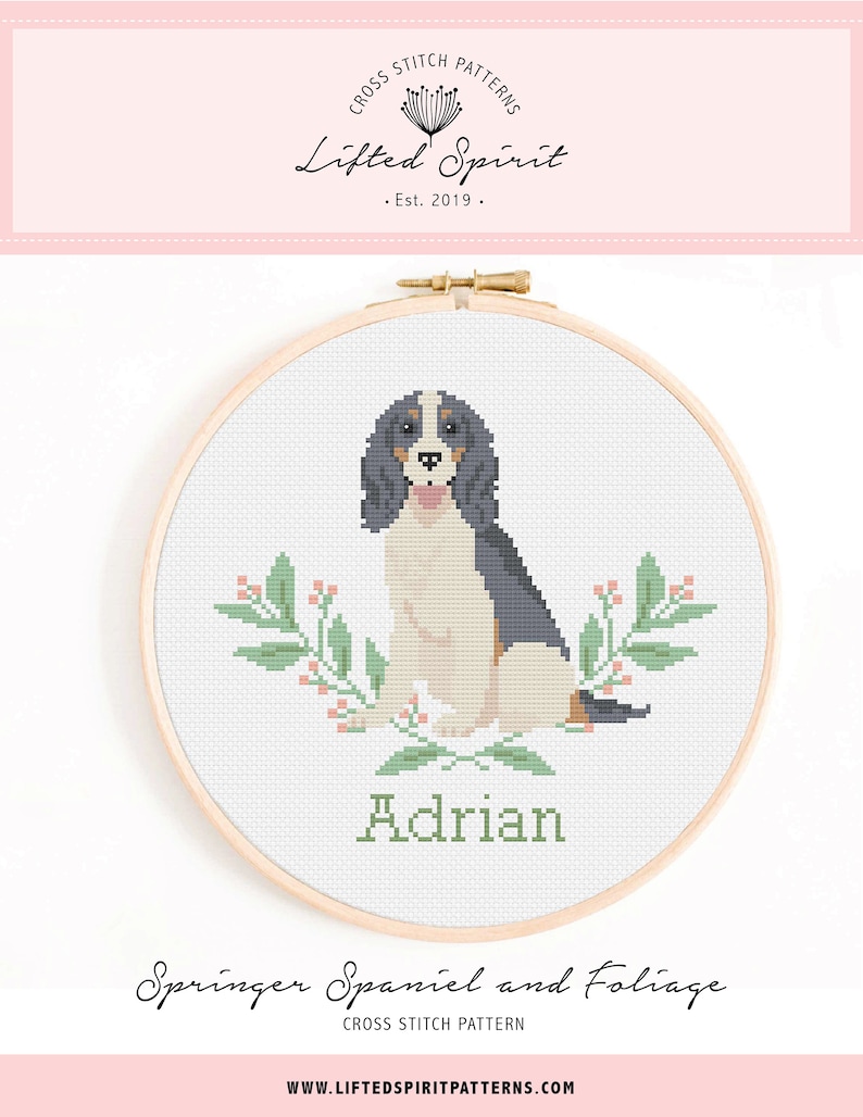 Springer Spaniel Pastel Pattern Springer Spaniel Cross Stitch Pattern - Personalise Your Dog Nameplate ...