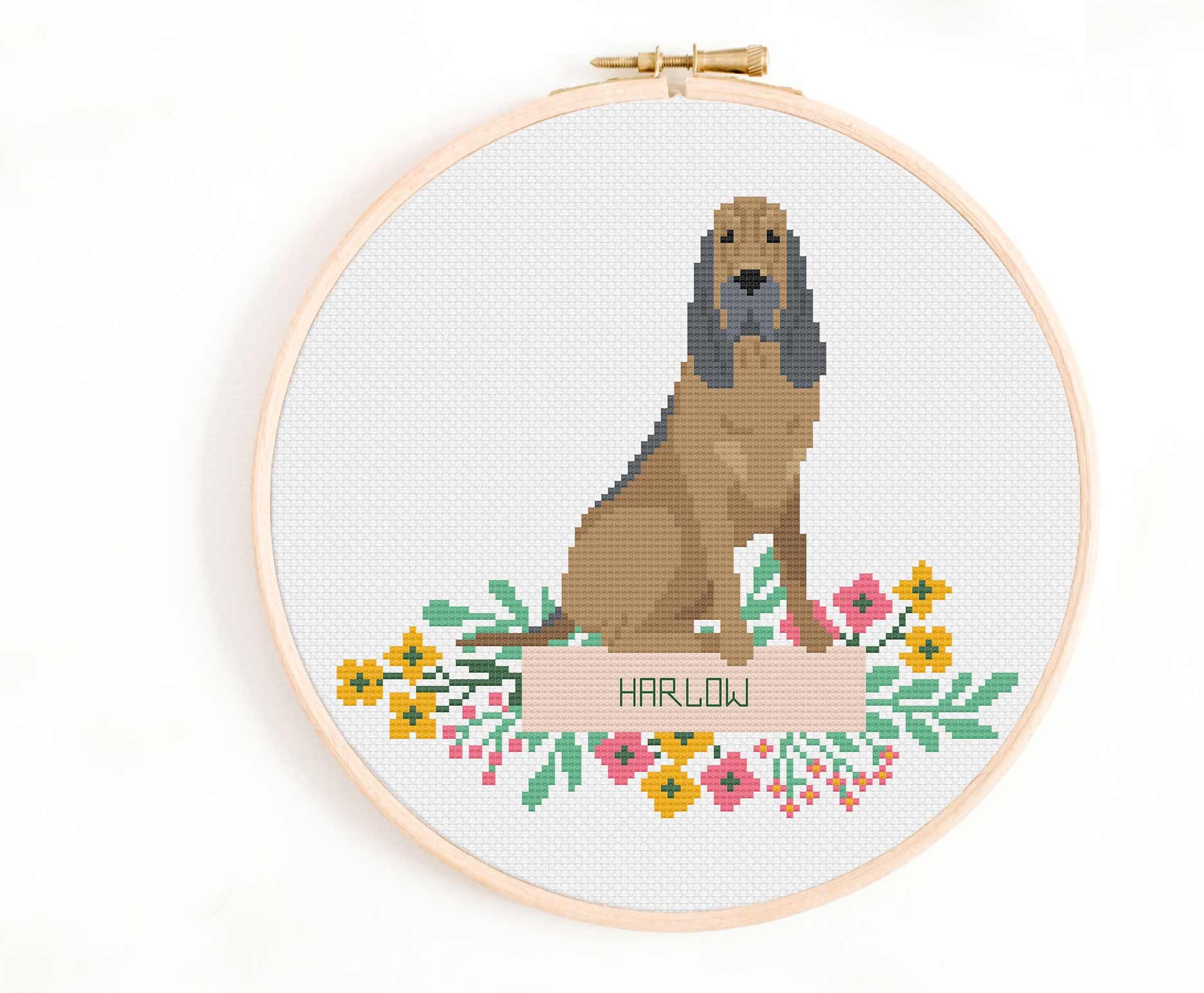 Bloodhound Cross Stitch Pattern: Personalized Dog Nameplate (PDF