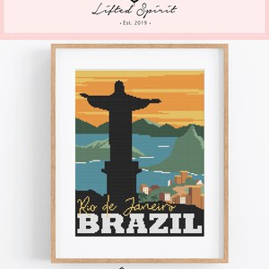 Vintage Travel Brazil Cross Stitch Pattern - Rio de Janeiro Cross Stitch Pattern PDF Instant Download. Christ the Redeemer Cross Stitch image 3